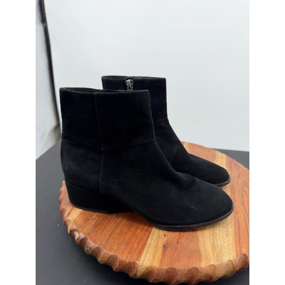 Eileen Fisher Anja Suede Ankle Booties Women 6.5 Black Side Zip Block Heel Boots